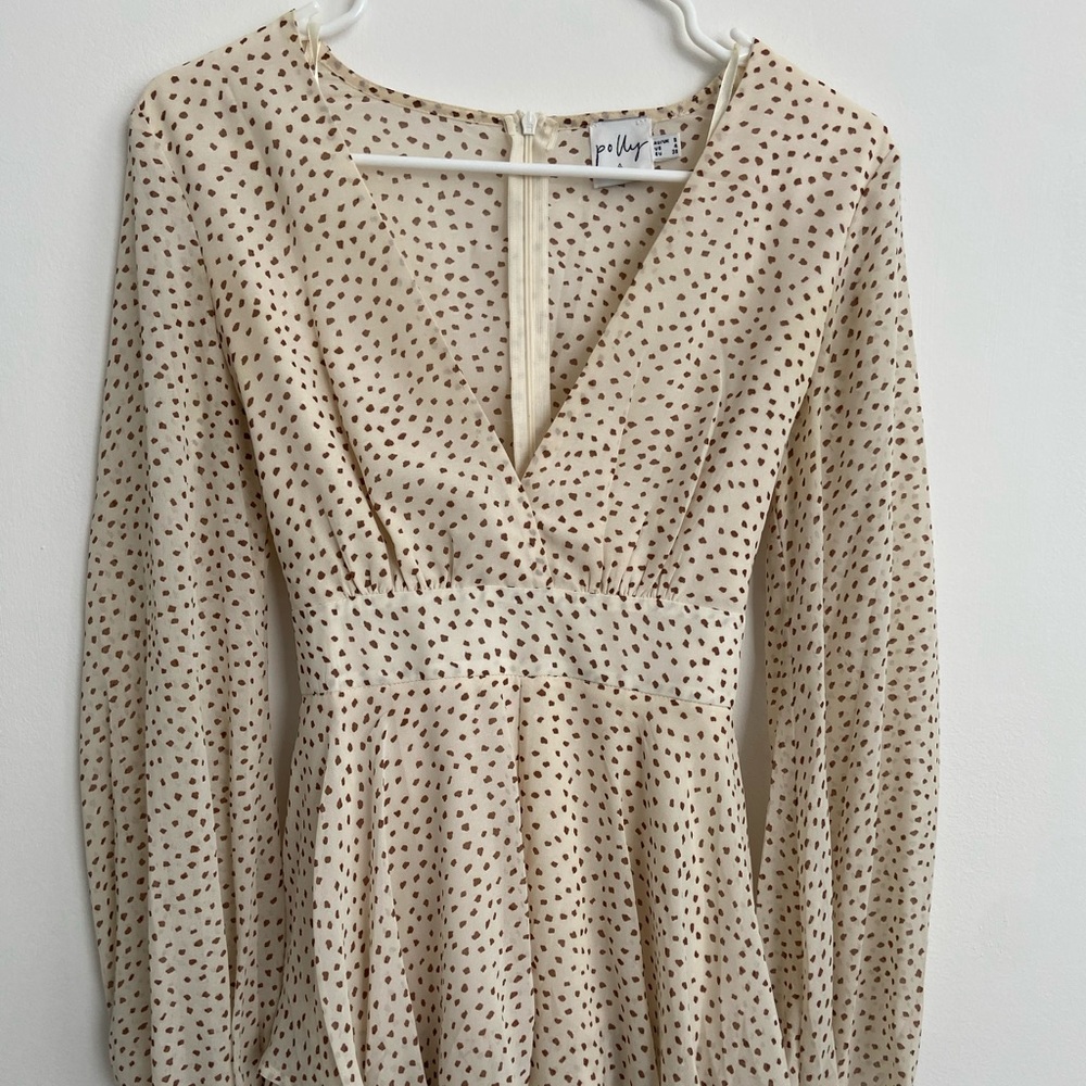 Princess Polly String of Love Romper (US 4); Cream/Brown Polka Dots